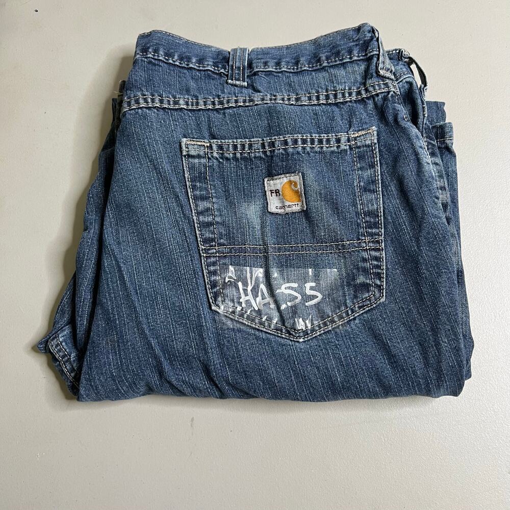 Carhartt FR Jeans Mens 36x32 Blue Denim Utility Work Pants relaxed Fit vintage‎